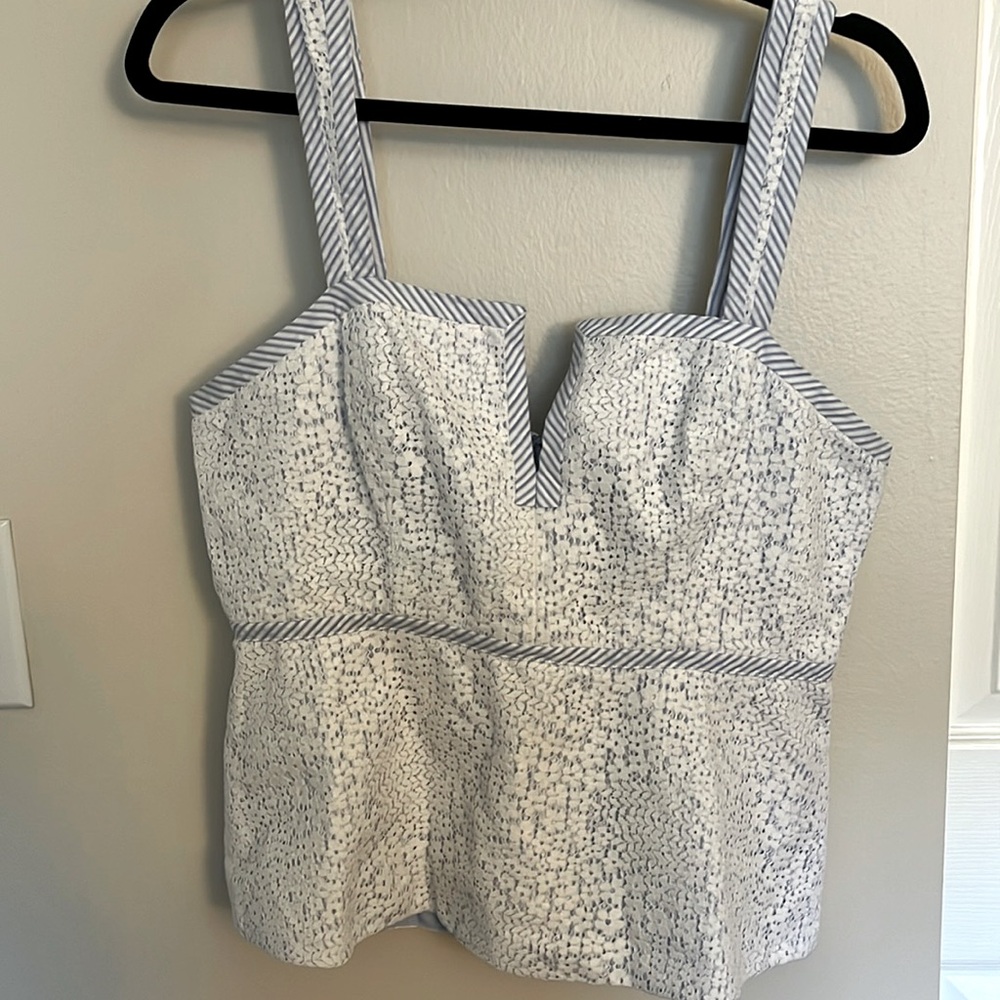 BCBGMAXAZRIA Blue and White Lace Tank